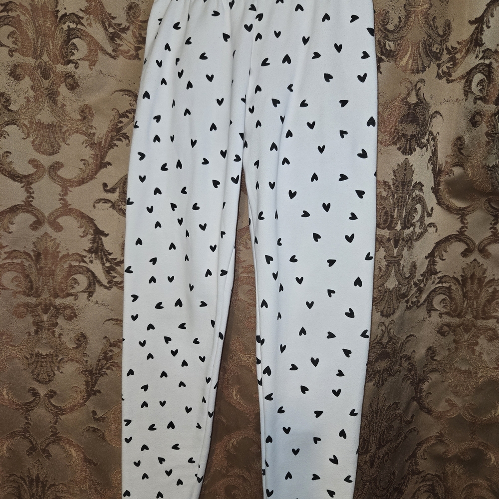 Cat & Jack Warm Plush White Leggings With  Black Hearts Size XL 14/16